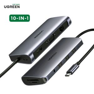 Bộ chuyển đổi Type C UGREEN 80133 – 3*USB 3.0+HDMI+VGA+RJ45 +SD/TF+3.5mm Audio+PD